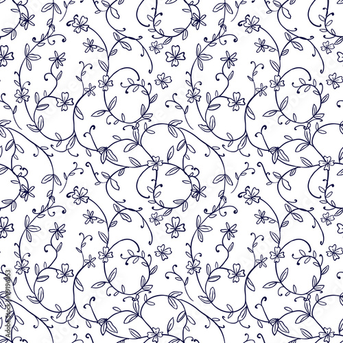 Seamless background image of vintage nature spiral vine flower leaf pattern.
