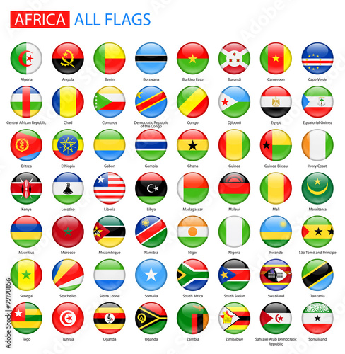 Round Glossy Flags of Africa - Full Vector Collection. Vector Set of African ...