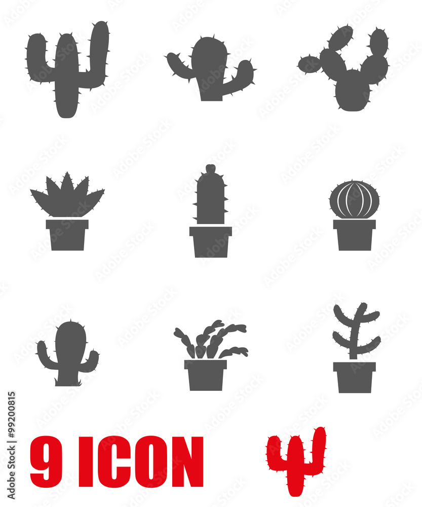 Fototapeta premium Vector grey cactus icon set. Cactus Icon Object, Cactus Icon Picture, Cactus Icon Image - stock vector