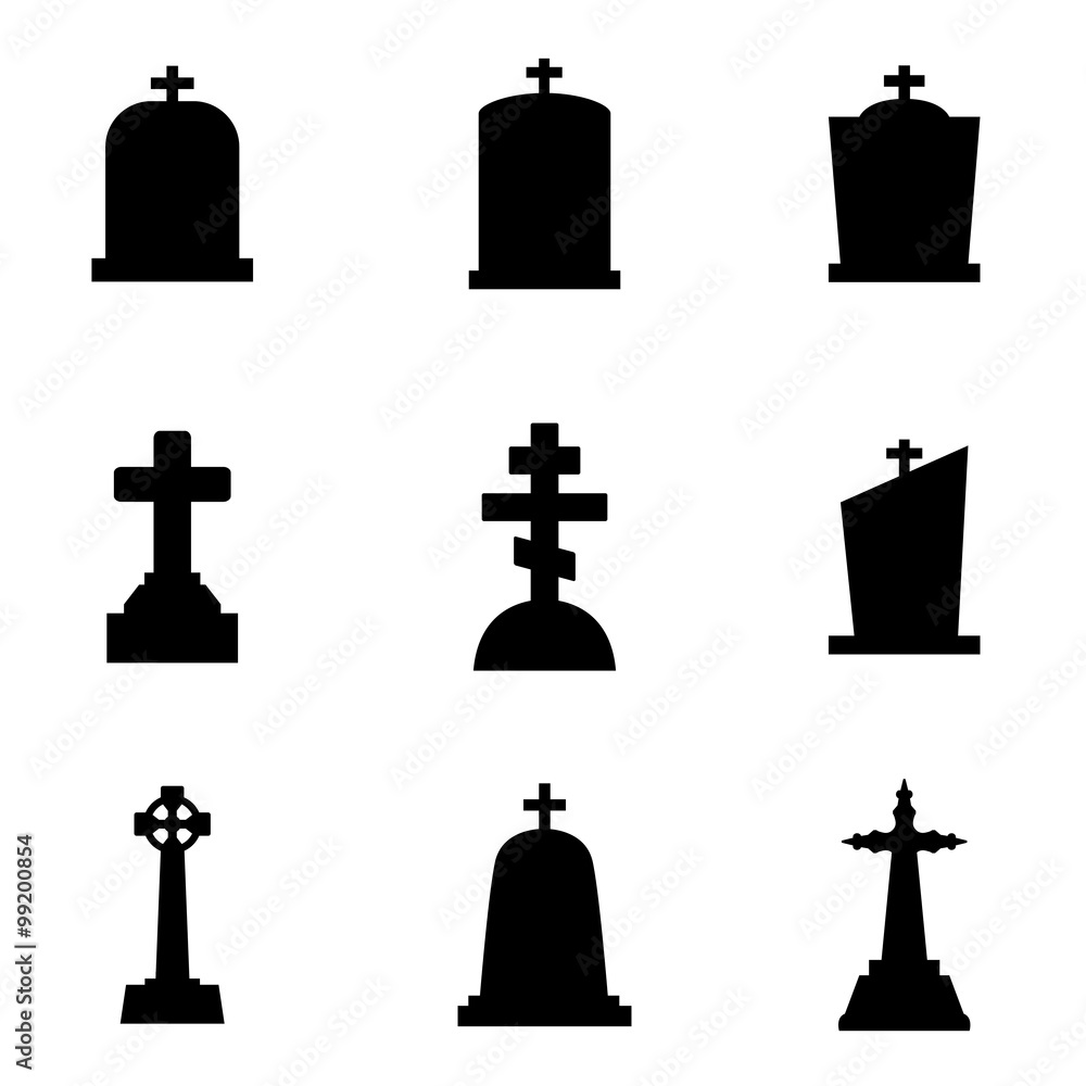 Vector Black Gravestone Icon Set. Gravestone Icon Object, Gravestone 