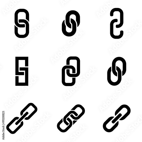 Vector black chain or link icon set. Chain or Link Icon Object, Chain or Link Icon Picture, Chain or Link Icon Image - stock vector