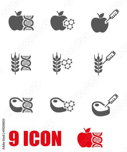 Vector grey genetically modyfied food icon set. Genetically Modyfied Food Icon Object, Genetically Modyfied Food Icon Picture, Genetically Modyfied Food Icon Image - stock vector