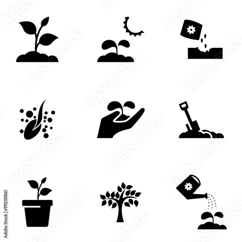 Vector black growing icon set. Growing Icon Object, Growing Icon Picture, Growing Icon Image - stock vector