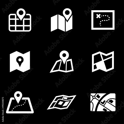 Vector white map icon set. Map Icon Object, Map Icon Picture, Map Icon Image - stock vector