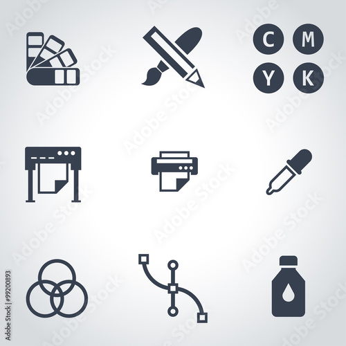 Vector black polygraphy icon set. Polygraphy Icon Object, Polygraphy Icon Picture, Polygraphy Icon Image - stock vector