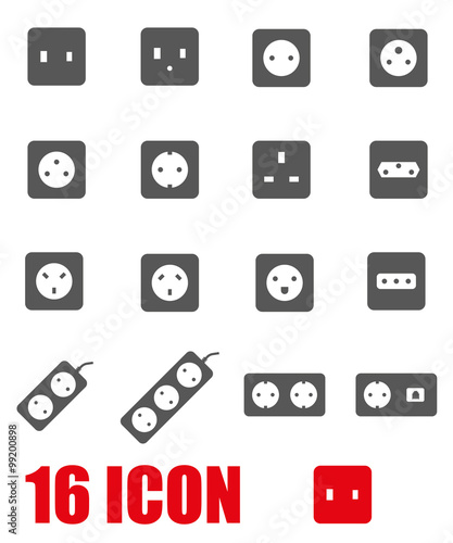 Vector grey power socket icon set. Power Socket Icon Object, Power Socket Icon Picture, Power Socket Icon Image - stock vector