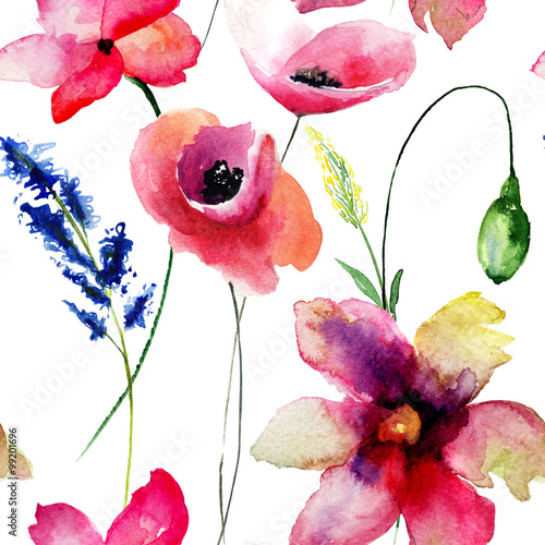 Seamless wallpaper with Wild flowers