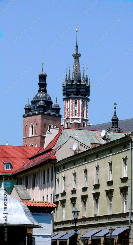 Obraz premium A street and roof peaks in Krakow, Poland
