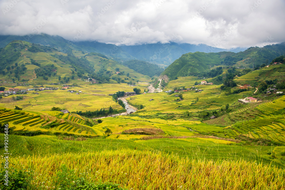 beautiful landscape mountain view of rice terrace and house in s