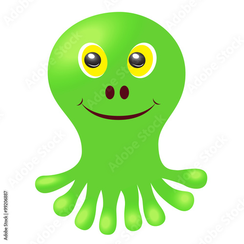 Sweet  green  smiling monsters with yellow eyes. Vector image.