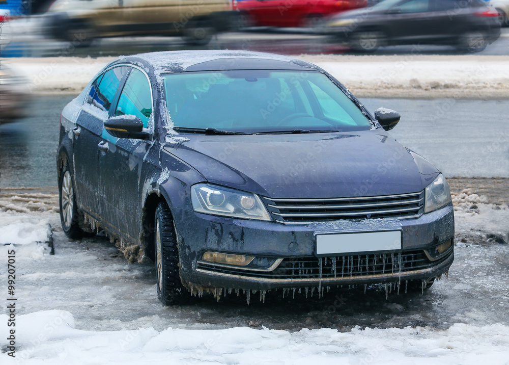 Fototapeta premium icy car in winter