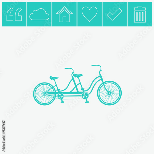Retro tandem bicycle vector icon.