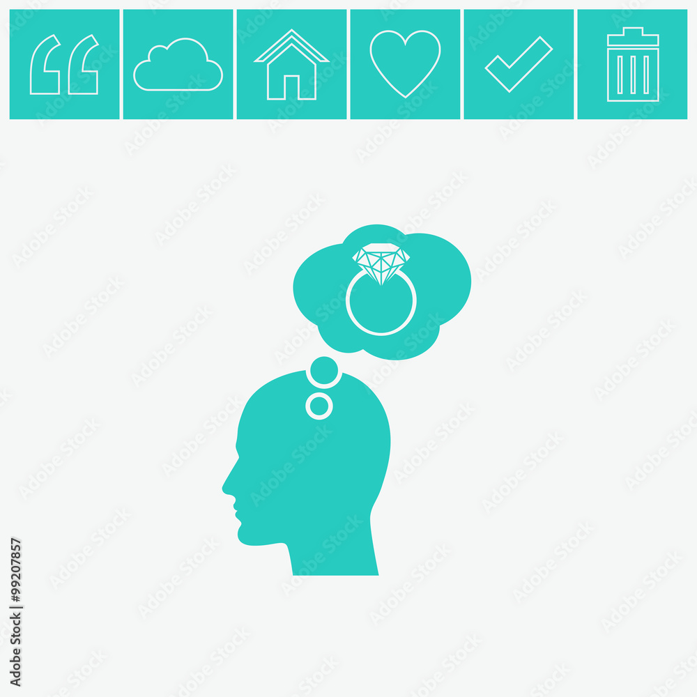 Human profile with diamond ring vector icon.