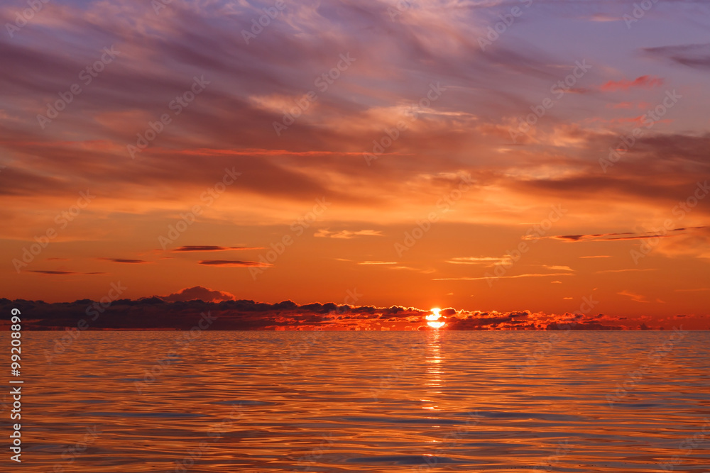 beautiful orange sunset on the Baltic sea.