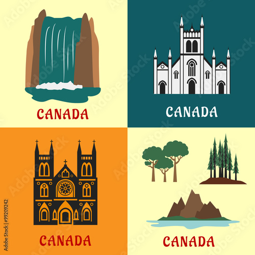 Canadian travel landmarks flat icons