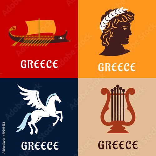 Greece culture, history and mythology icons