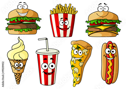 Fast food isolated cartoon characters