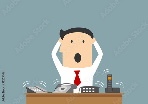 Busy businessman and ofice telephone calls