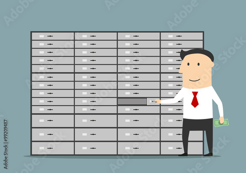 Businessman putting money to a deposit box