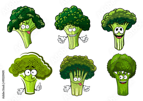 Green broccoli vegetables cartoon characters