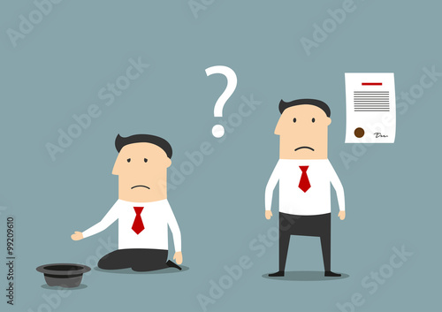 Bankrupt businessman between contract and poverty