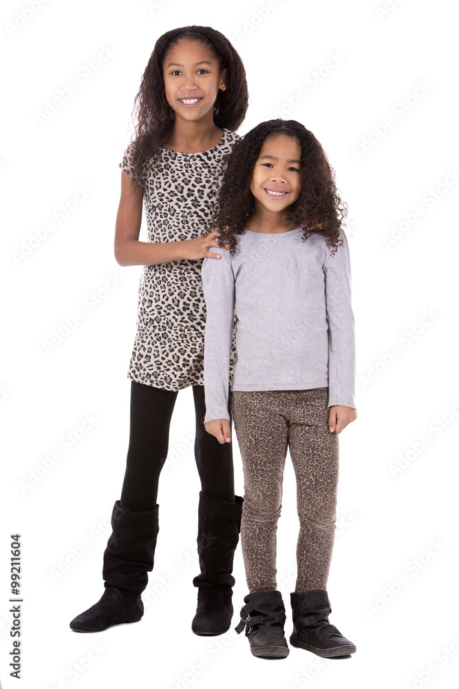two sisters on white background two sisters on white background