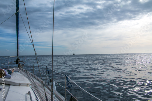 boat sailing sail blue ocean horizon