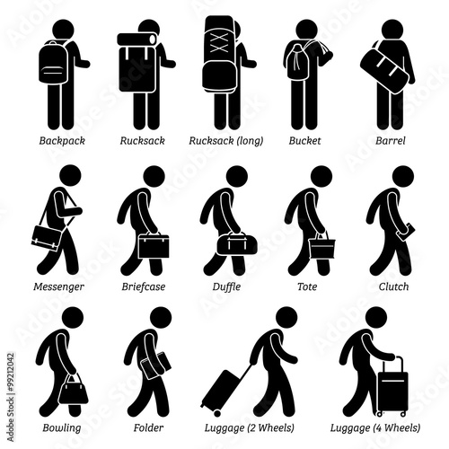 Man Male Bags and Luggage Stick Figure Pictogram Icons