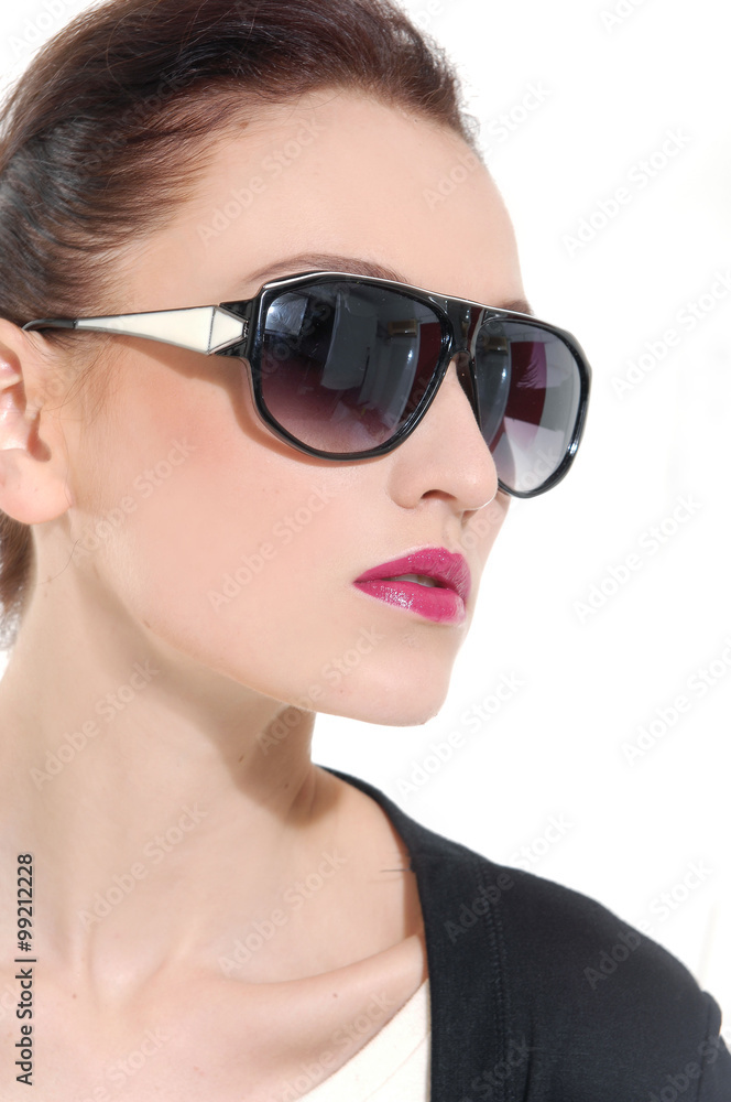 Close-up portrait of beautiful girl in sunglasses Close-up portrait of beautiful girl in sunglasses
