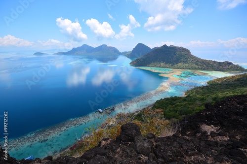 Paradise scenic view of Tun Sakaran Marine Park from the peak of Bohey Dulang Island, Semporna, Sabah Borneo, Malaysia. 