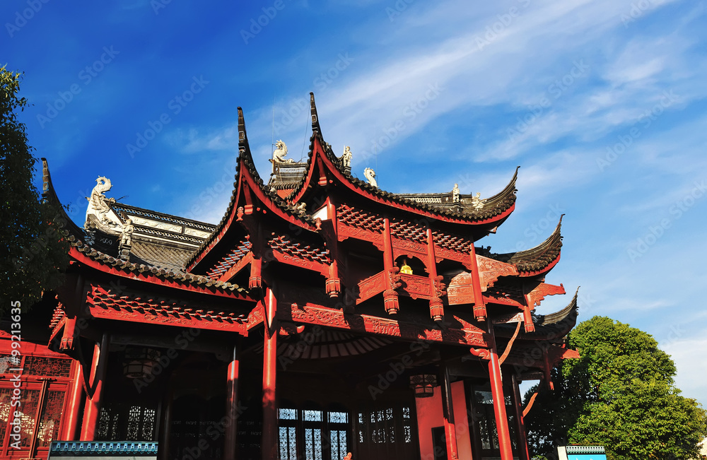 Beautiful asian temple on the blue sky background