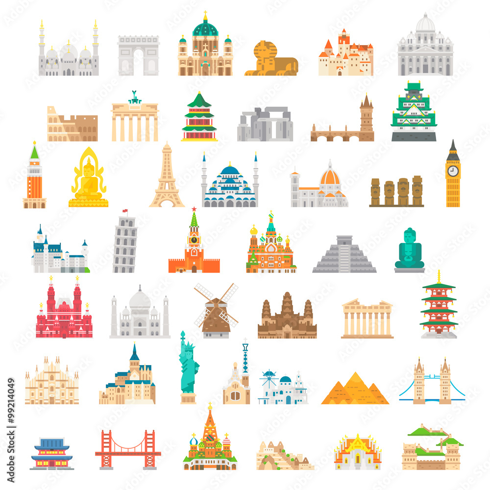 Fototapeta premium Flat design famous landmark set