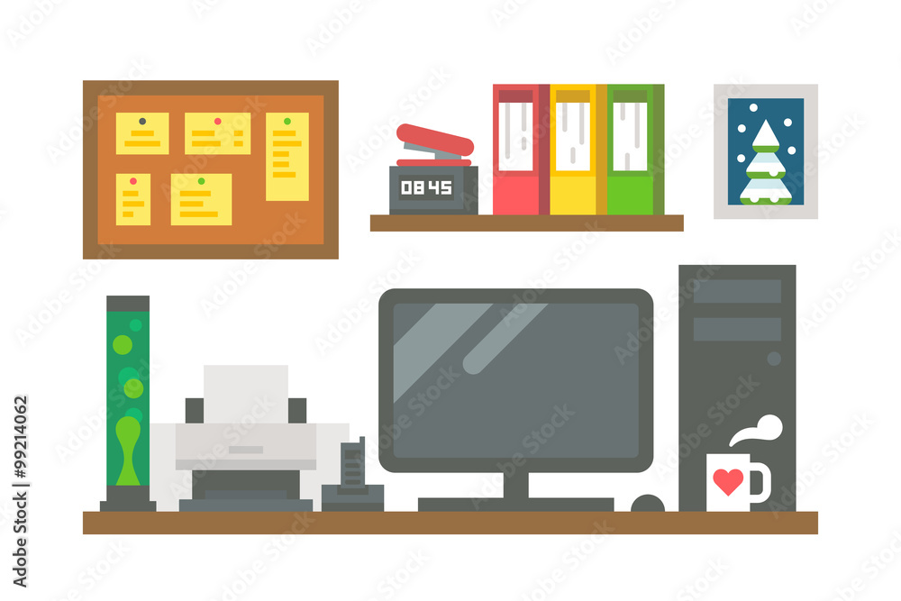 Flat design working desk decor Flat design working desk decor