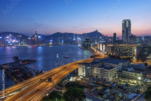 Canvas Print Modern city at night, Hong Kong, China.