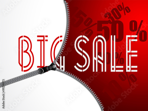 Sale concept sale text with zip open to show sale discount rate