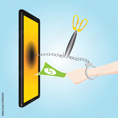 Scissors cut the chain link free to Forced to pay money cell pho