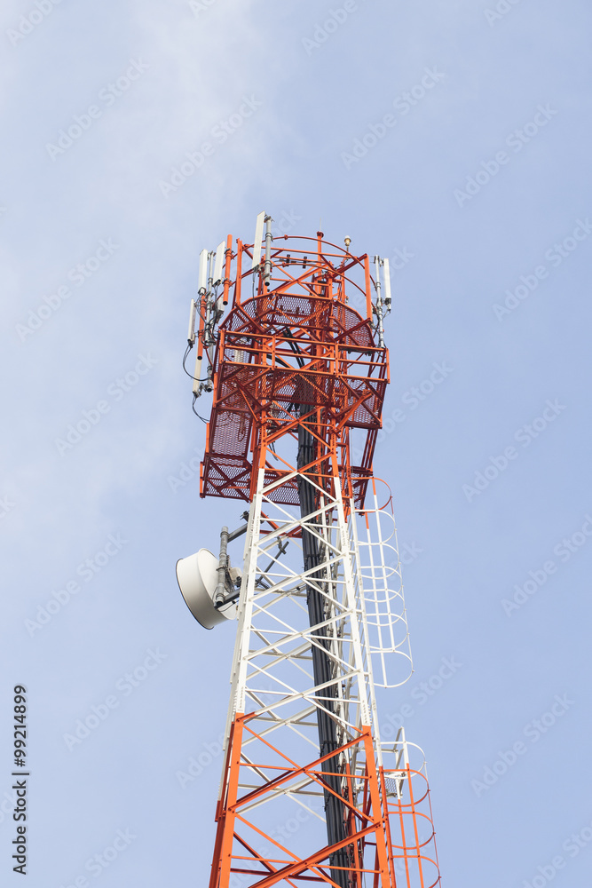 Telecommunication mast TV antennas with blue sky Telecommunication mast TV antennas with blue sky
