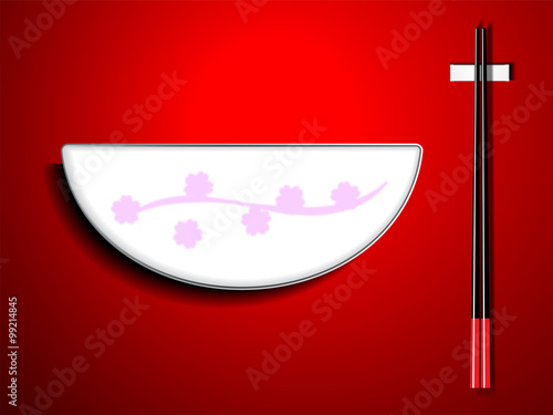 Plate white pink sakura design empty plate with chopsticks on re