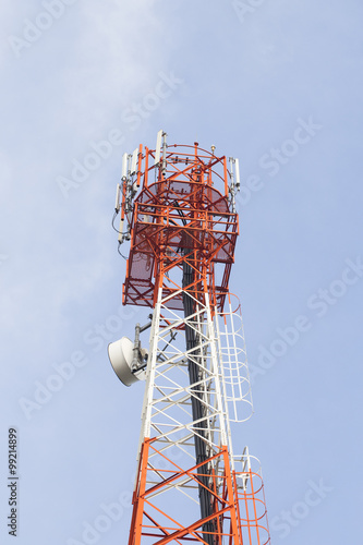 Telecommunication mast TV antennas with blue sky