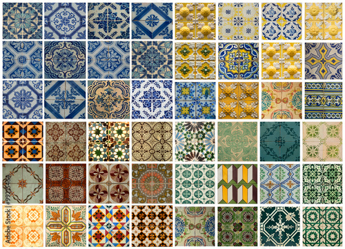 Collage of different colored pattern tiles in Portugal