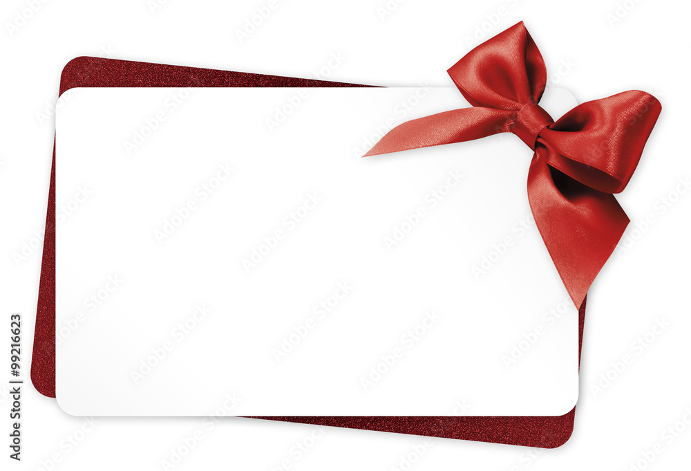 gift card with red ribbon bow Isolated on white background - obrazy, fototapety, plakaty 