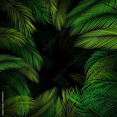 Exotic pattern with tropical leaves on a black background