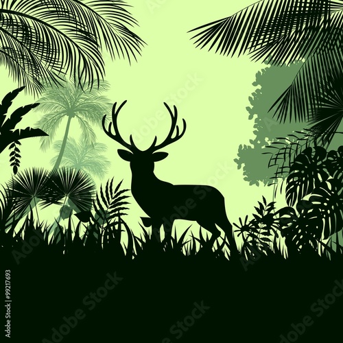 Forest background with wild deer of trees