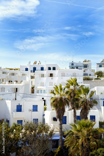White houses in a blue sky in greece