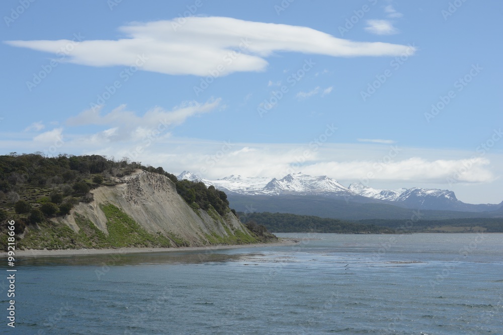 The Beagle channel separating the main island of the archipelago of Tierra del Fuego and lying to the South of the island.