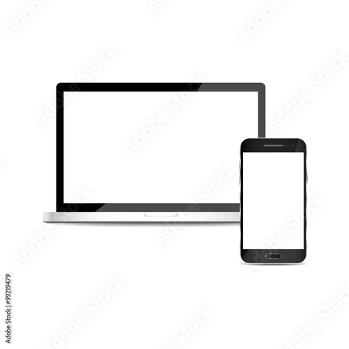 computer notebook and mobile on white background isolate vector illustration eps 10