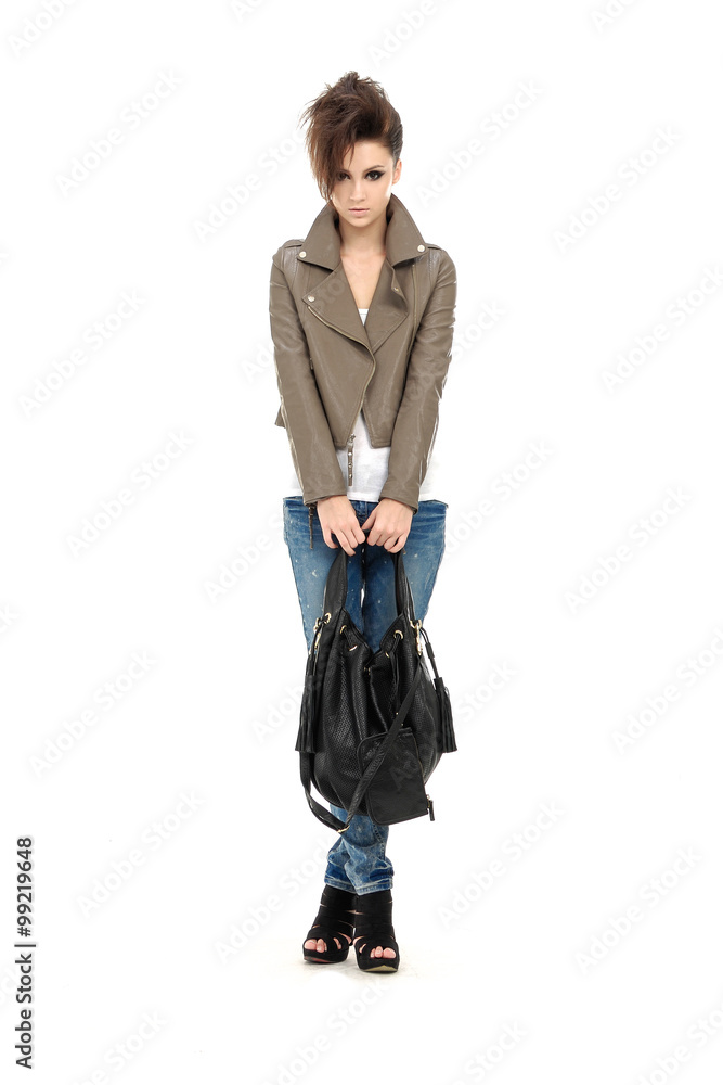 Full length fashion woman studio in jeans Full length fashion woman studio in jeans