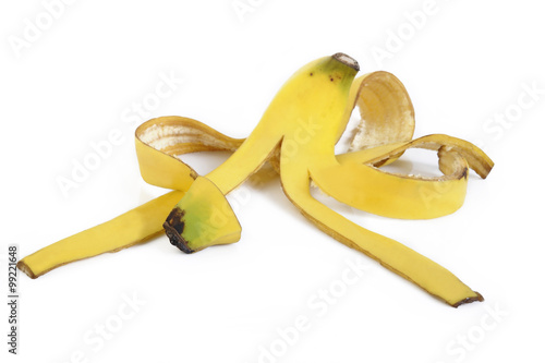 Banana peel on white background
