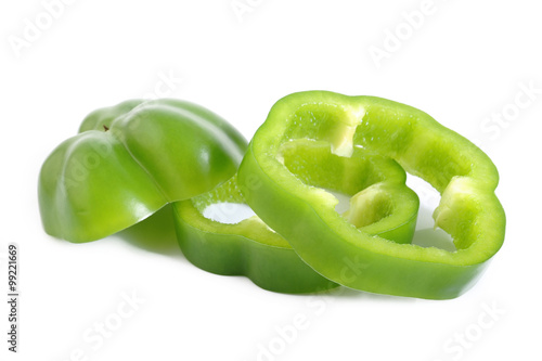 Sliced green pepper isolated on white background