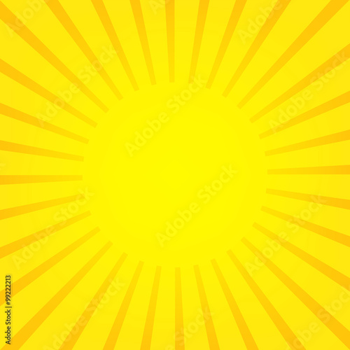 Sun rays, yellow sunburst on orange background. Vector illustrat